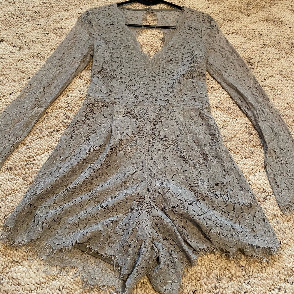 Long Sleeved Lace Open Back Romper